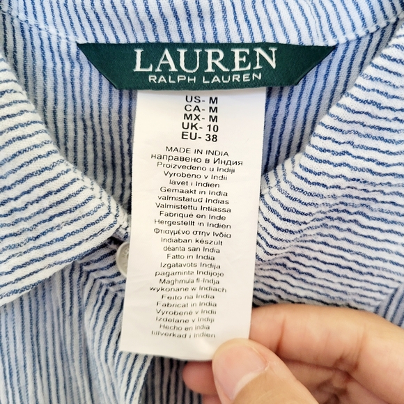 Ralph Lauren Light Blue and White Cotton Pinstripe Sleeveless Prairie Maxi Dress - Picture 4 of 9